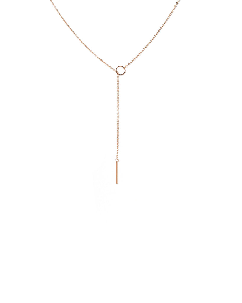 Rose Gold Tone Lariat Circle Bar Fine Necklace