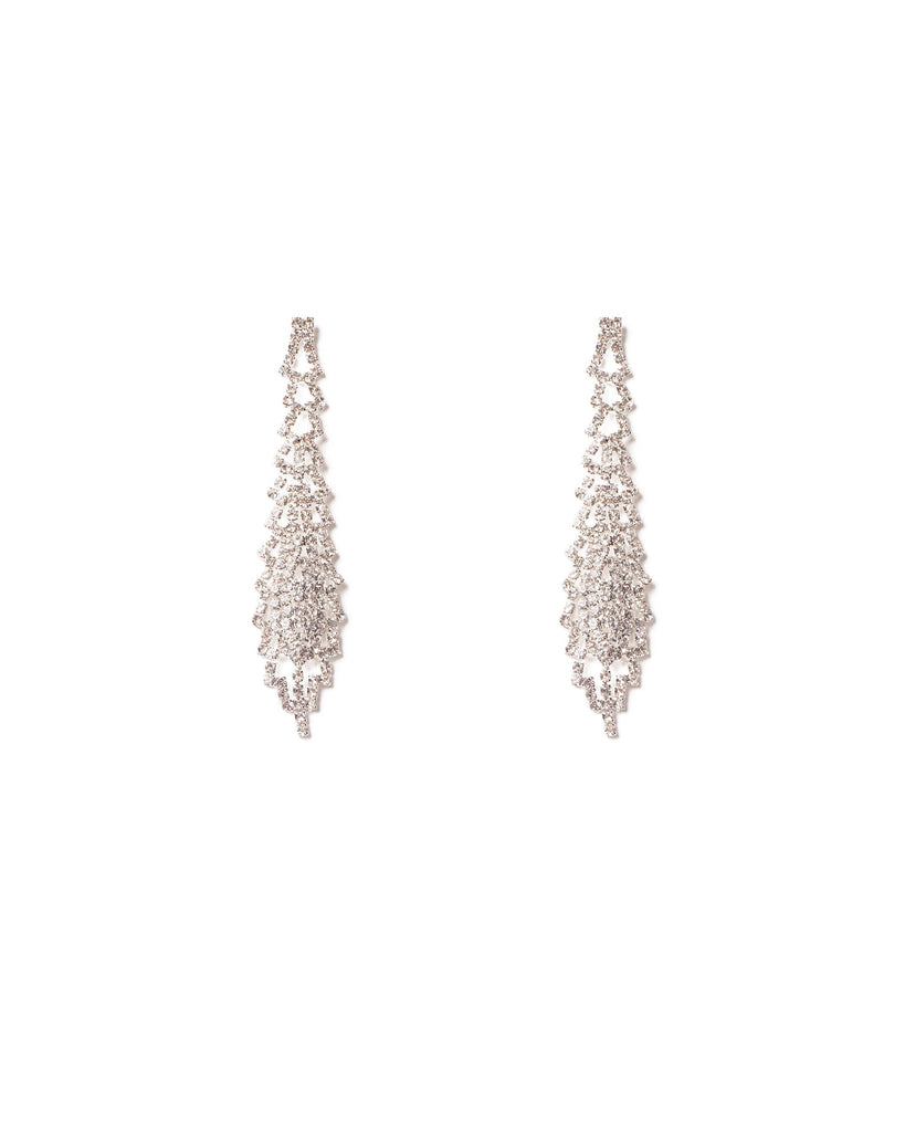 Crystal Silver Tone Diamante Pattern Gradual Drop Earrings