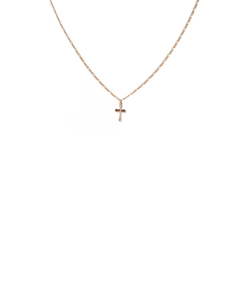 Rose Gold Tone Cross Pendant Link Chain Necklace