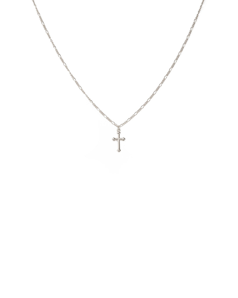 Silver Tone Cross Pendant Link Chain Necklace