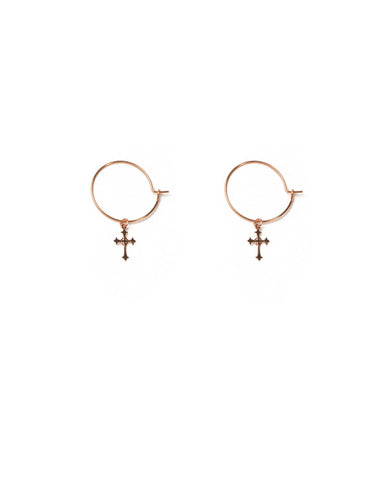 Rose Gold Tone Fine Hoop Cross Earrings