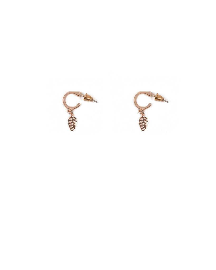 Rose Gold Tone Leaf Mini Filigree Hoop Earrings