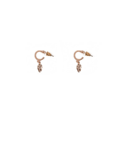 Rose Gold Tone Leaf Mini Filigree Hoop Earrings