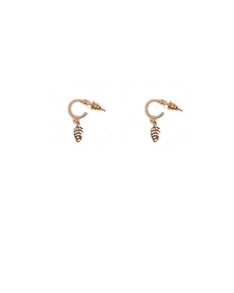 Gold Tone Filigree Leaf Mini Hoop Earrings