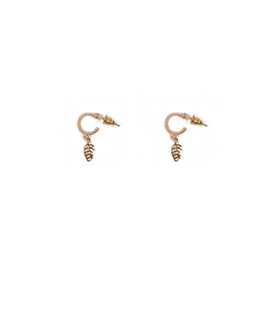 Gold Tone Filigree Leaf Mini Hoop Earrings