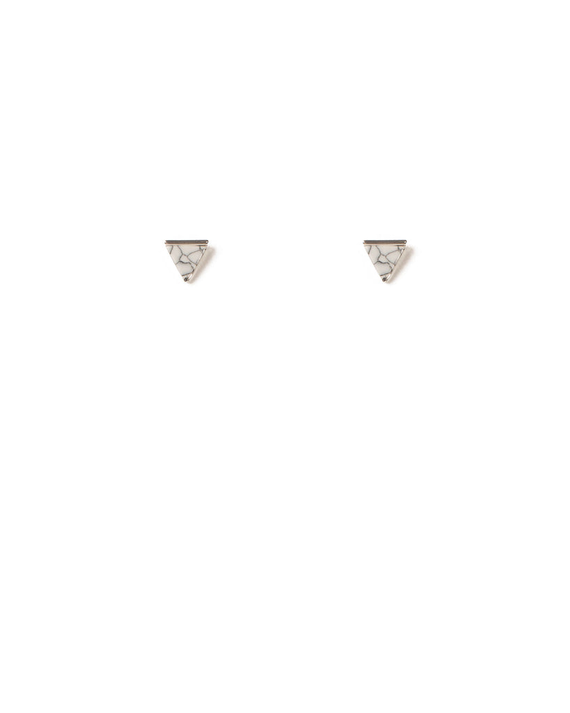 White Silver Tone Triangle Stud Earrings
