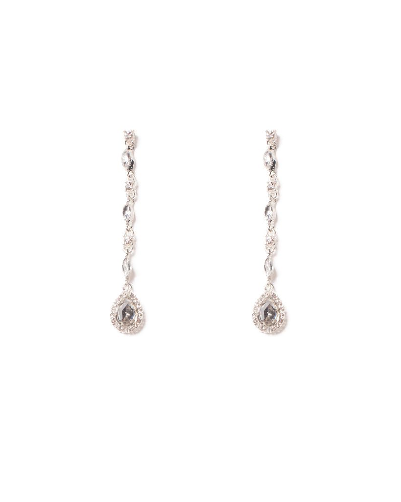 Crystal Silver Tone Diamante Teardrop Earrings