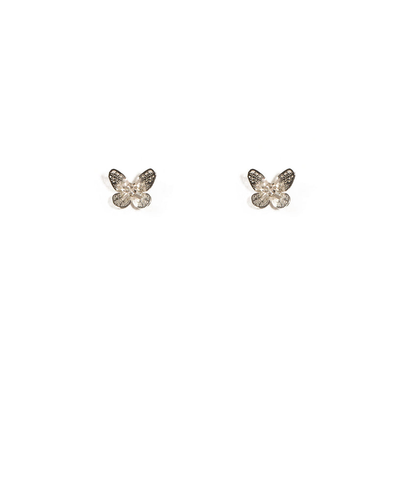 Silver Tone Filigree Butterfly Diamante Earrings