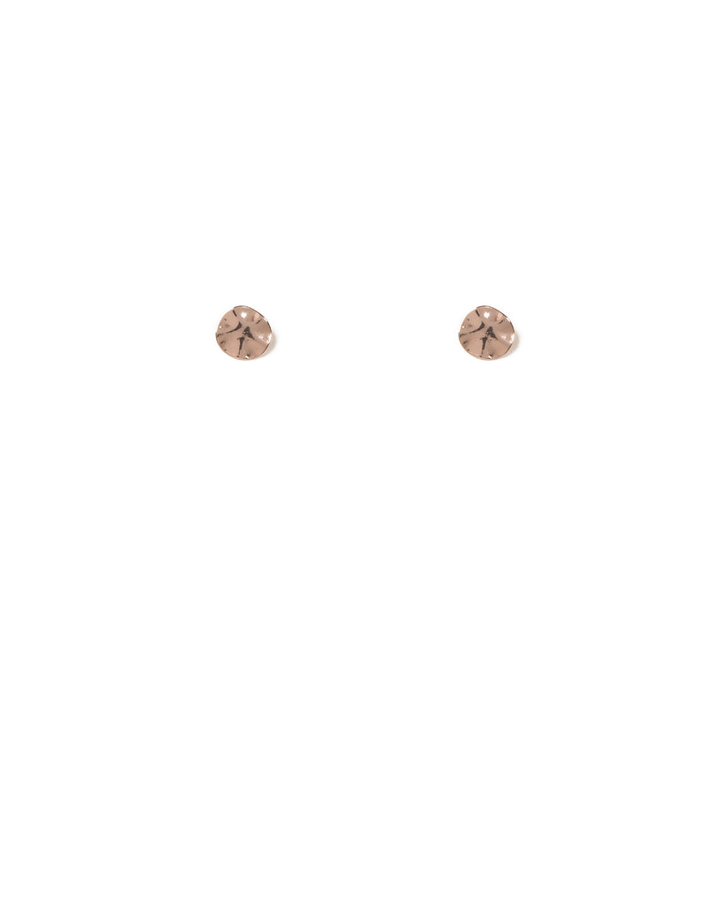 Rose Gold Tone Hammered Metal Disc Stud Earrings