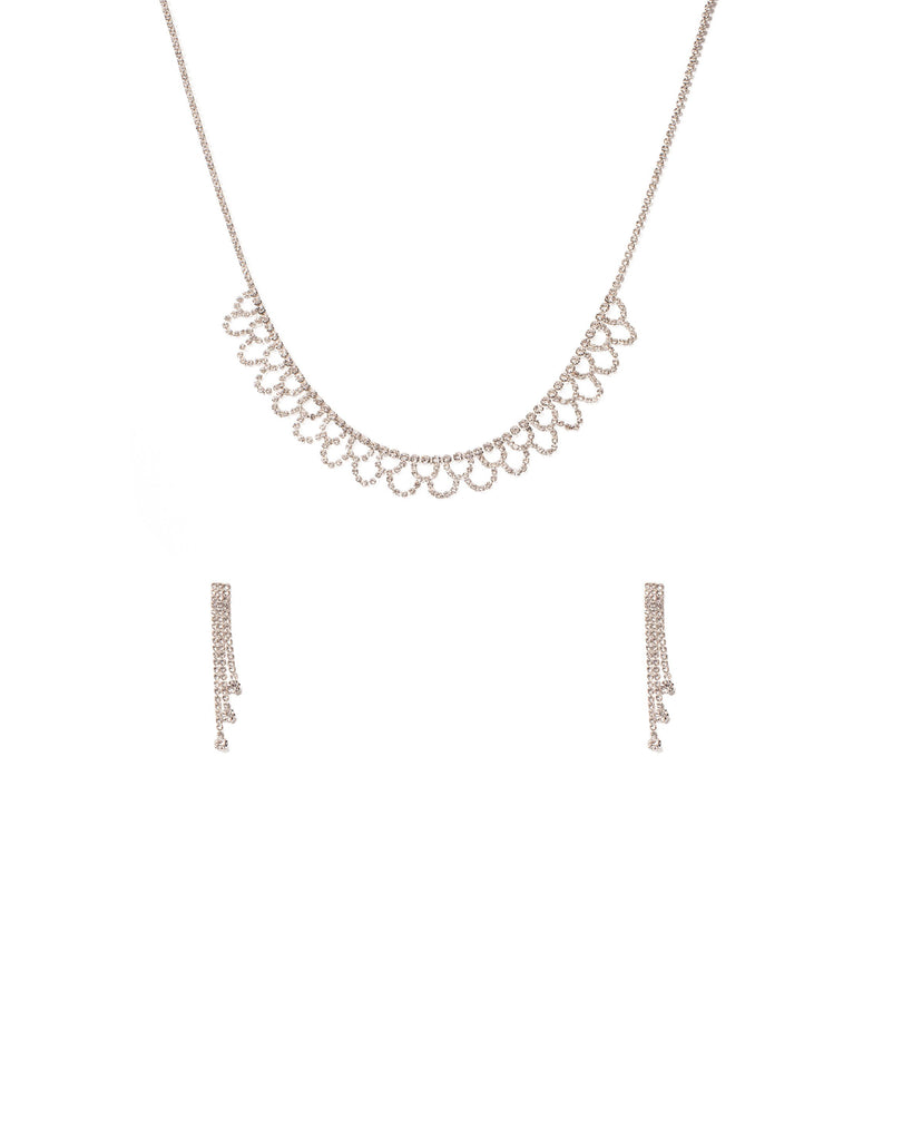 Crystal Silver Tone Looped Necklace And Earrings Set