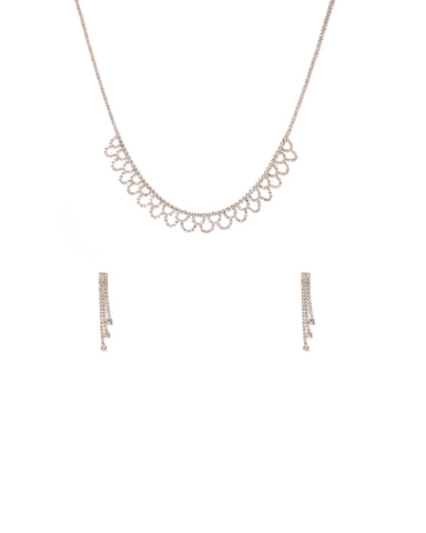Crystal Silver Tone Looped Necklace And Earrings Set