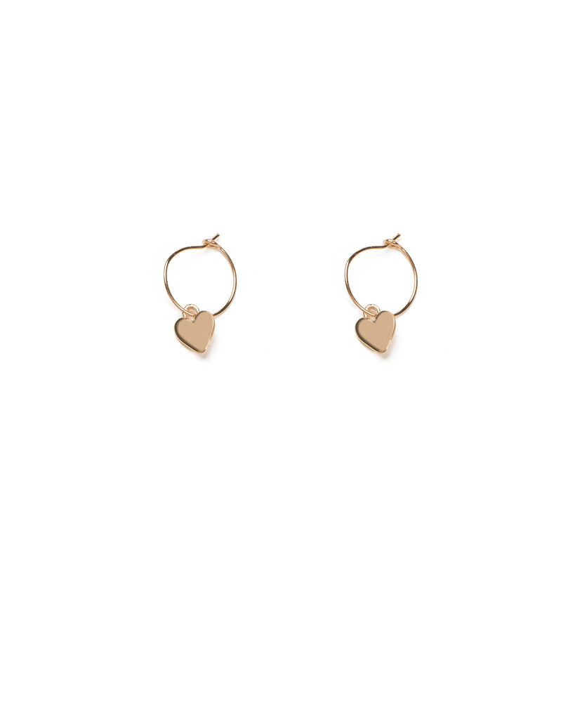 Gold Tone Mini Hoop With Heart Pendant Earrings