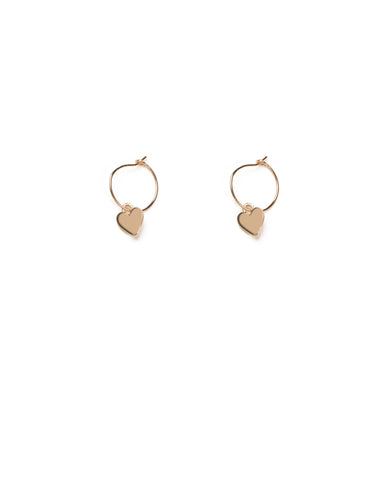 Gold Tone Mini Hoop With Heart Pendant Earrings