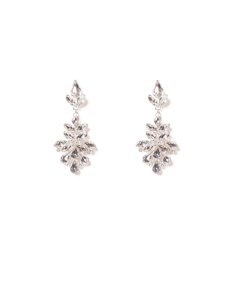 Crystal Silver Tone Navette Statement One Drop Earrings