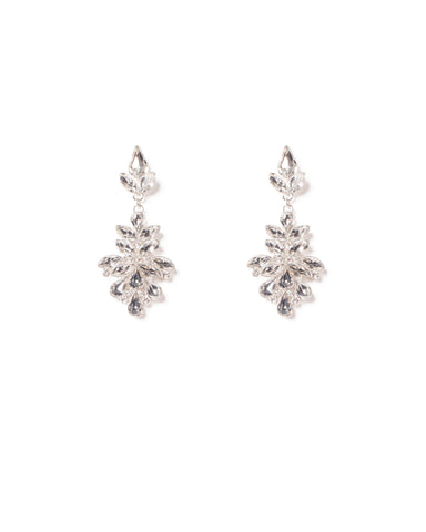 Crystal Silver Tone Navette Statement One Drop Earrings