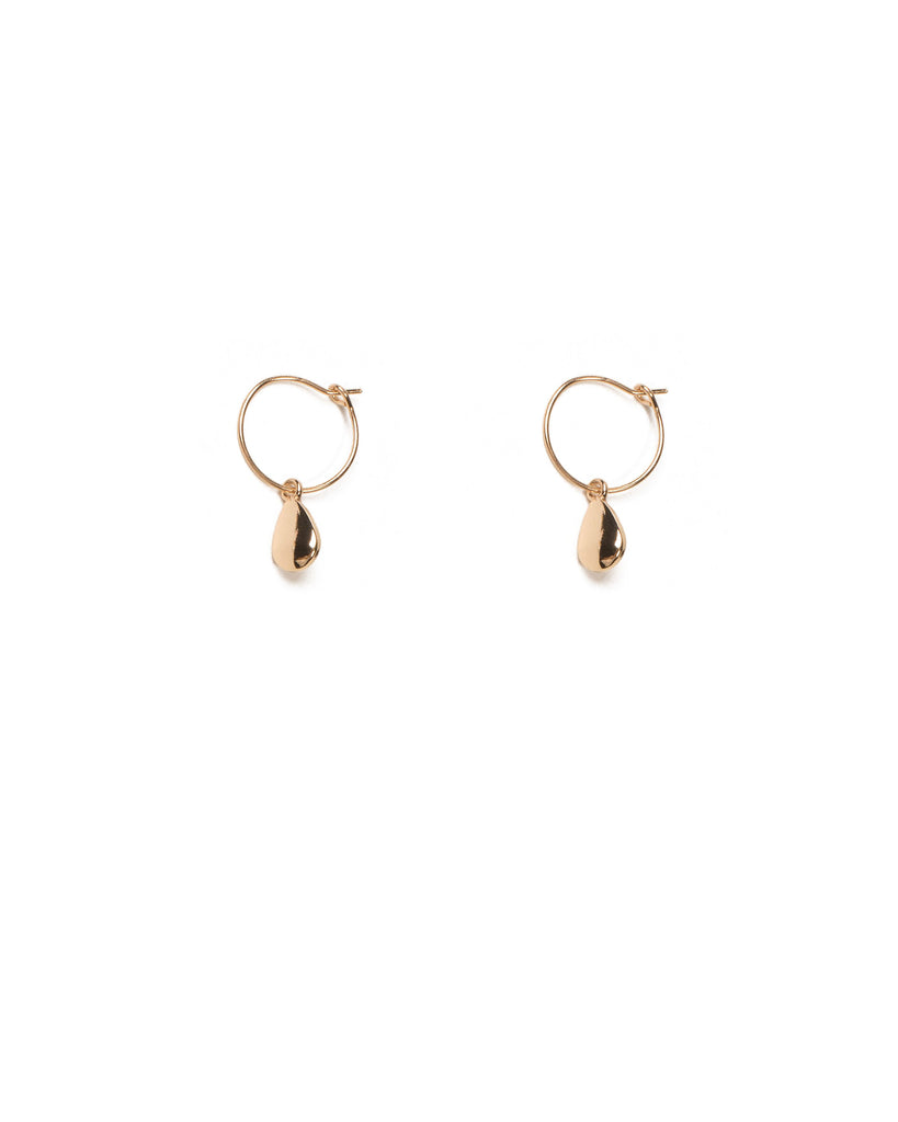 Gold Tone Mini Hoop Earrings With Metal Tear Drop