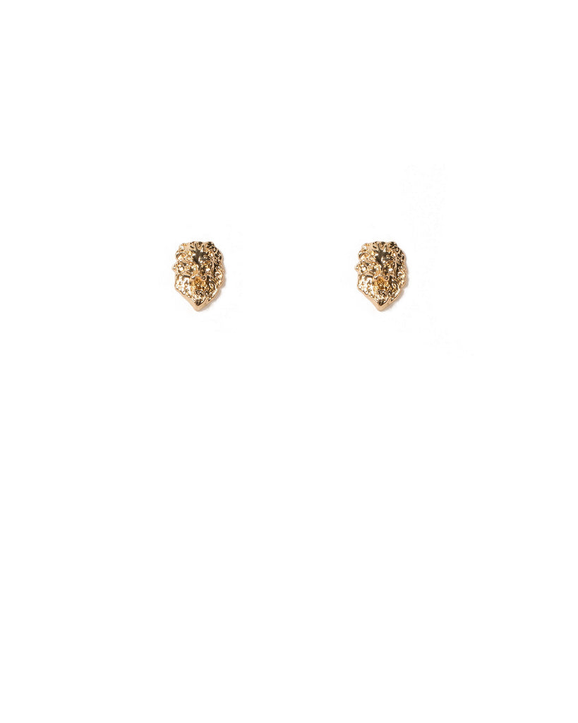 Gold Tone Lion Metal Stud Earrings