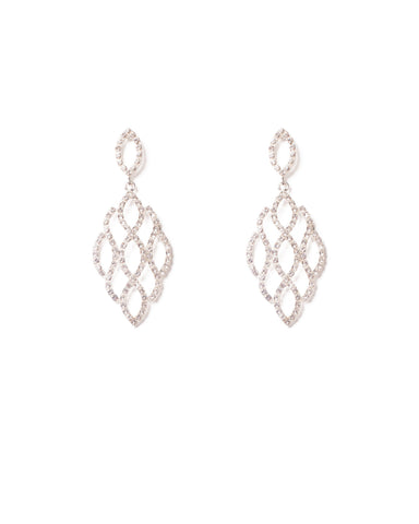 Crystal Silver Tone Diamante Teardrop Statement Earrings