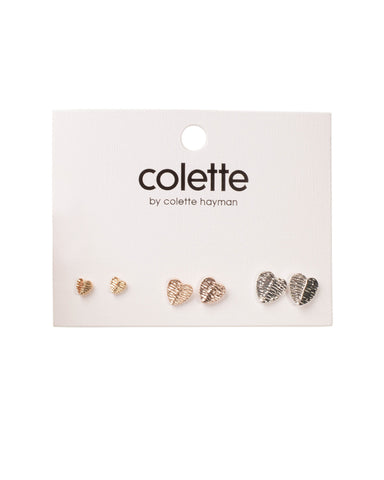Multi Colour Tone Mini Heart Mixed Metals Earrings Pack