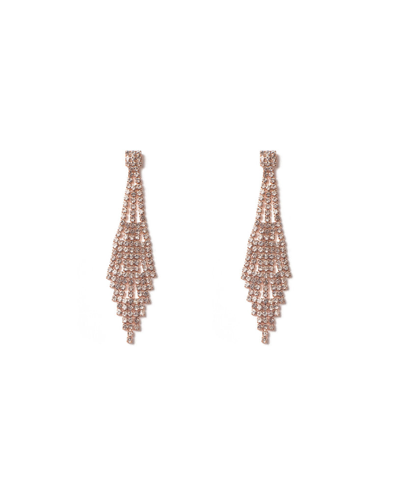 Crystal Rose Gold Tone Tassel Statement Drop Earrings