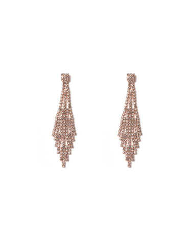 Crystal Rose Gold Tone Tassel Statement Drop Earrings