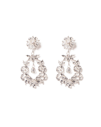 Crystal Silver Tone Flower Hoop Drop Statement Earrings