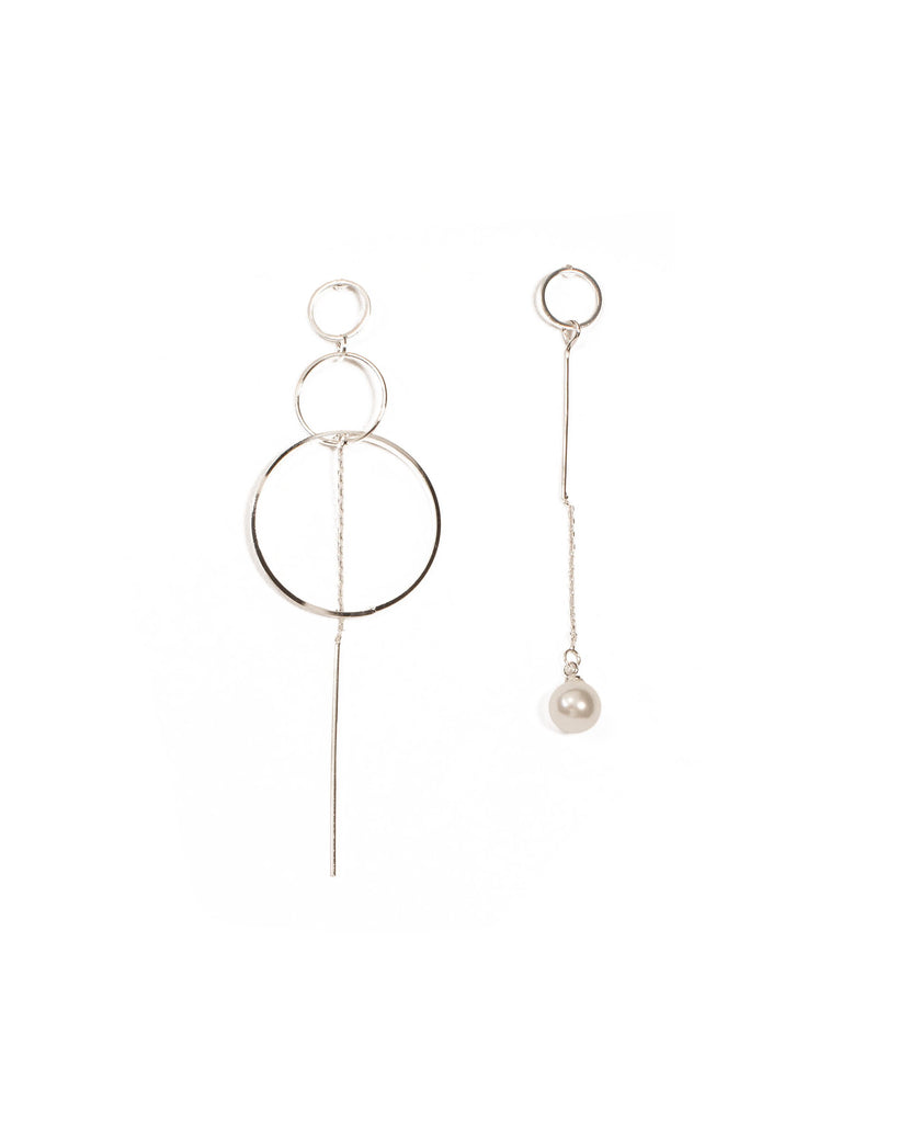 Silver Tone Mismatched Metal Pearl Chain Earrings