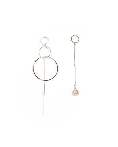 Silver Tone Mismatched Metal Pearl Chain Earrings