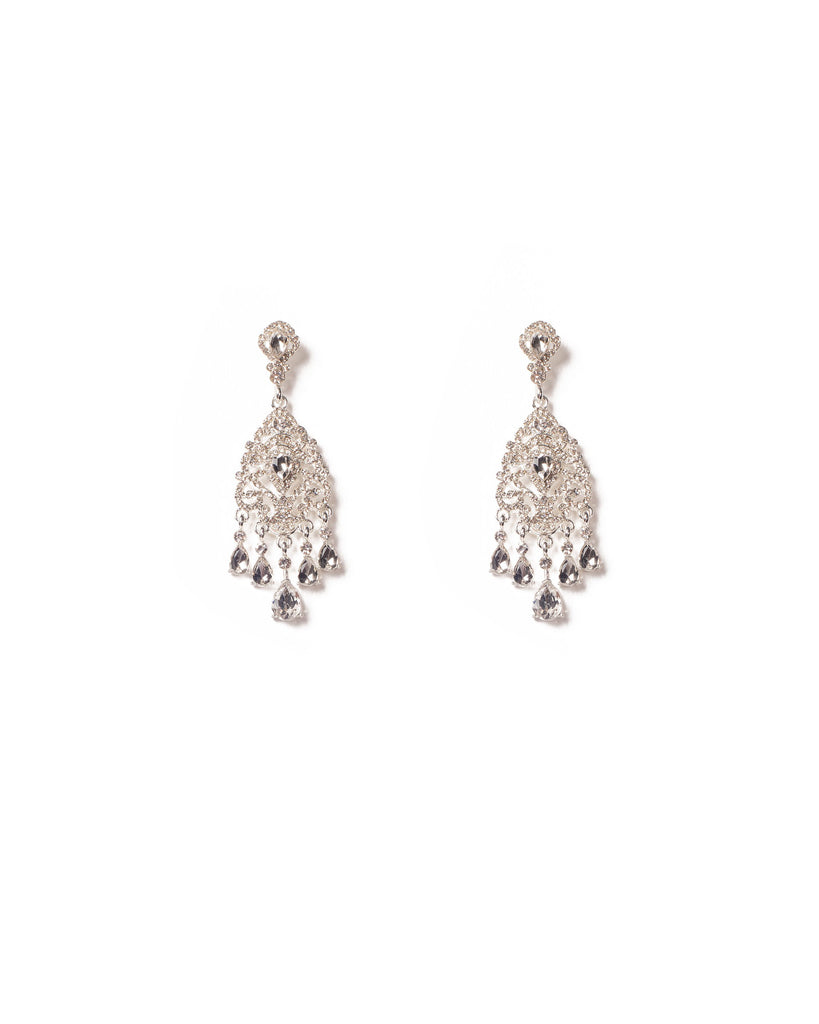 Crystal Silver Tone Diamante Tassel Drop Earrings