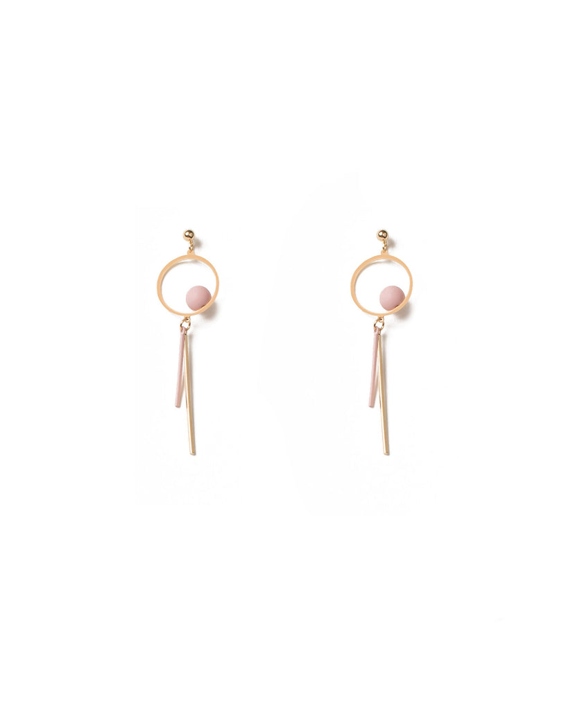 Pink Gold Tone Metal Circle and Bar Drop Earrings