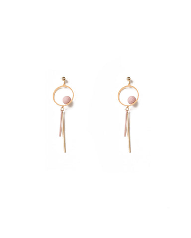 Pink Gold Tone Metal Circle and Bar Drop Earrings