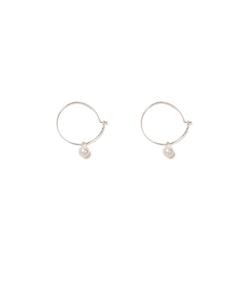 Silver Tone 25Mm Fine Hoop With Pearl Earrings
