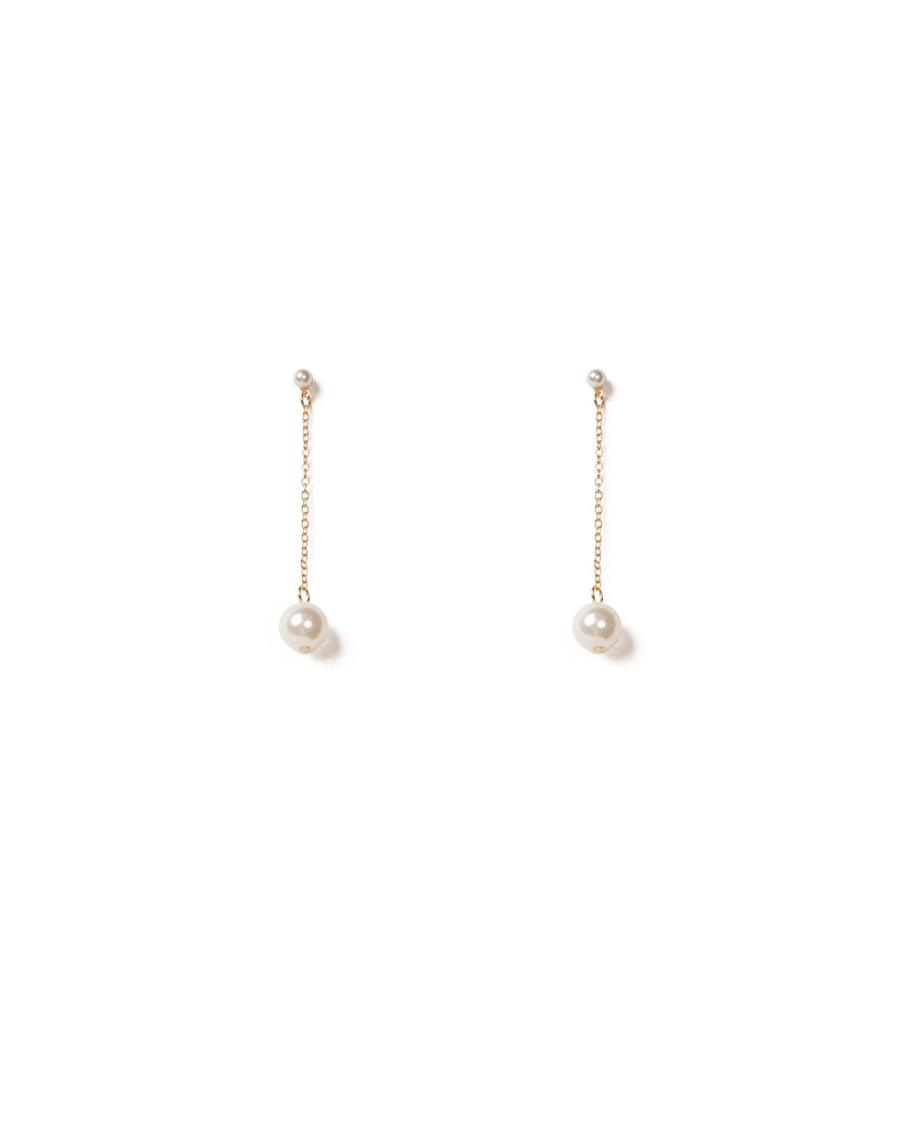 Ivory Gold Tone Chain Drop Pearl Bead Earrings