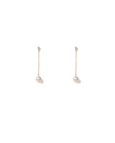 Ivory Gold Tone Chain Drop Pearl Bead Earrings