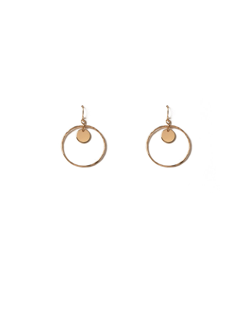 Gold Tone Hammered Hoop With Disc Drop Earrings