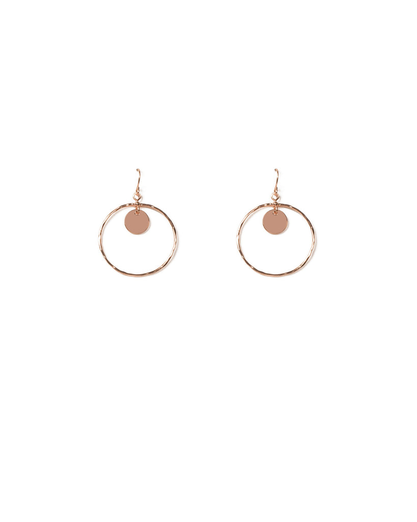 Rose Gold Tone Hammered Hoop With Disc Drop Earrings