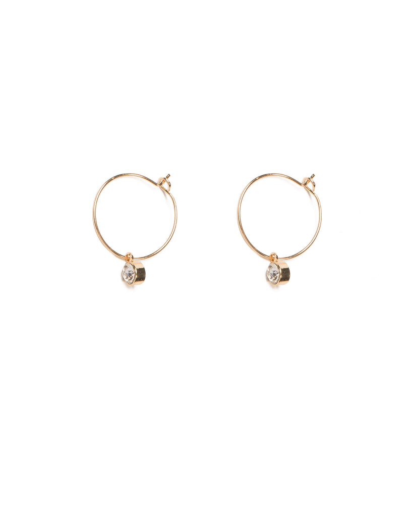 Crystal Gold Tone Oval Fine Hoop With Crystal Pendant