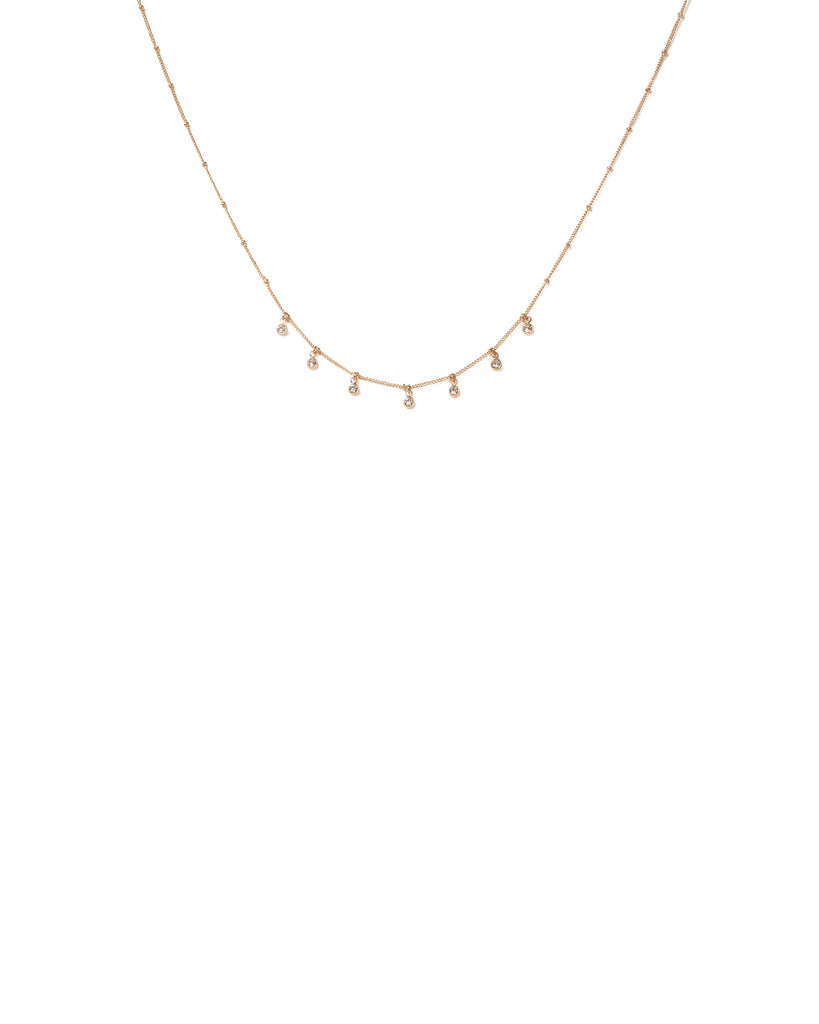 Gold Tone Fine Chain Multi Crystal And Ball Necklace