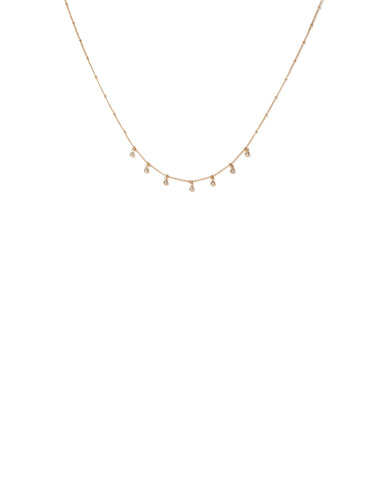 Gold Tone Fine Chain Multi Crystal And Ball Necklace
