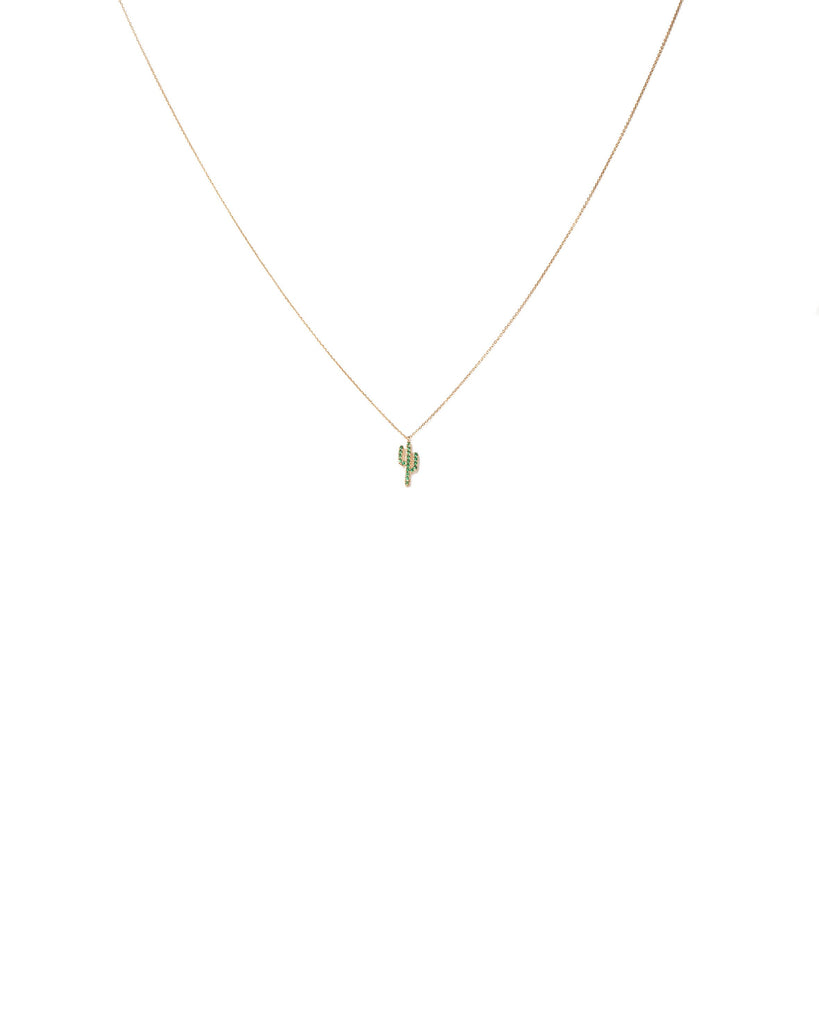 Green Gold Tone Cactus Fine Chain Necklace