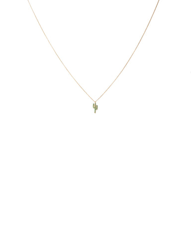 Green Gold Tone Cactus Fine Chain Necklace