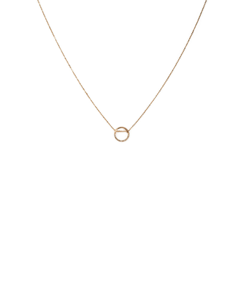 Crystal Gold Tone Pave Circle Fine Chain Necklace