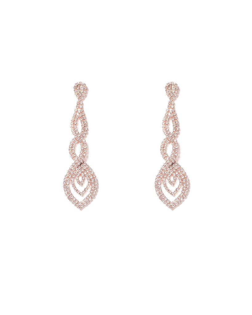 Crystal Rose Gold Tone Diamante Looped Statement Earrings