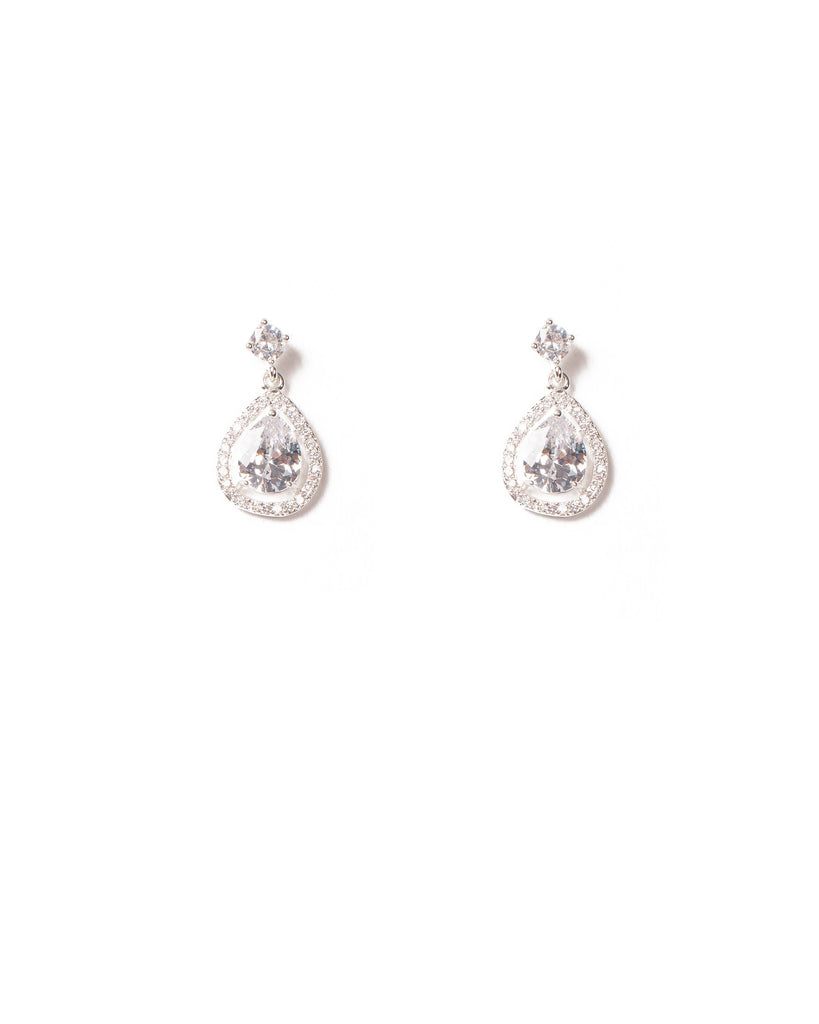 Crystal Silver Tone Stud Teardrop Earrings