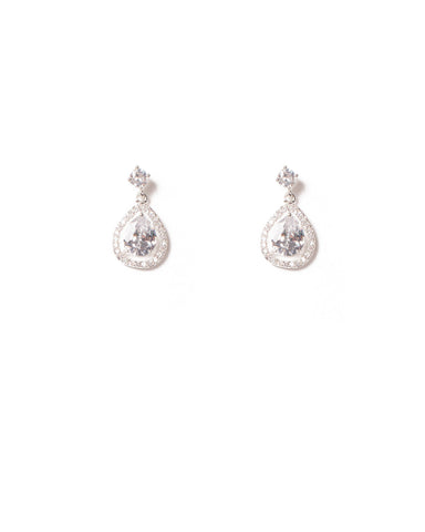 Crystal Silver Tone Stud Teardrop Earrings