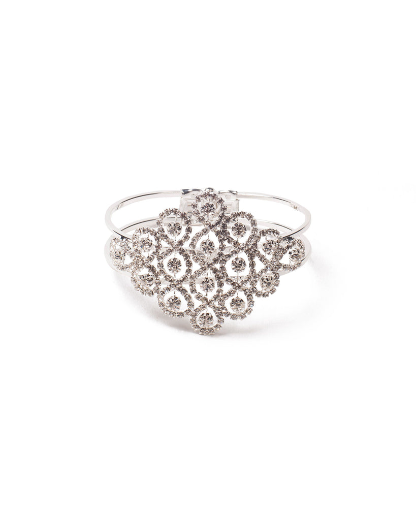 Crystal Silver Tone Patterned Clasp Cuff Wristwear
