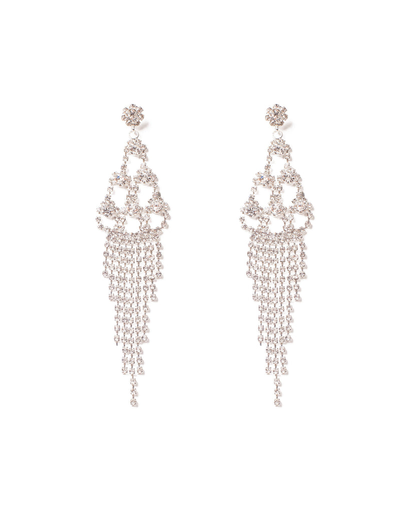 Crystal Silver Tone Glitzy Drop Statement Earrings