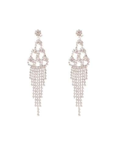 Crystal Silver Tone Glitzy Drop Statement Earrings