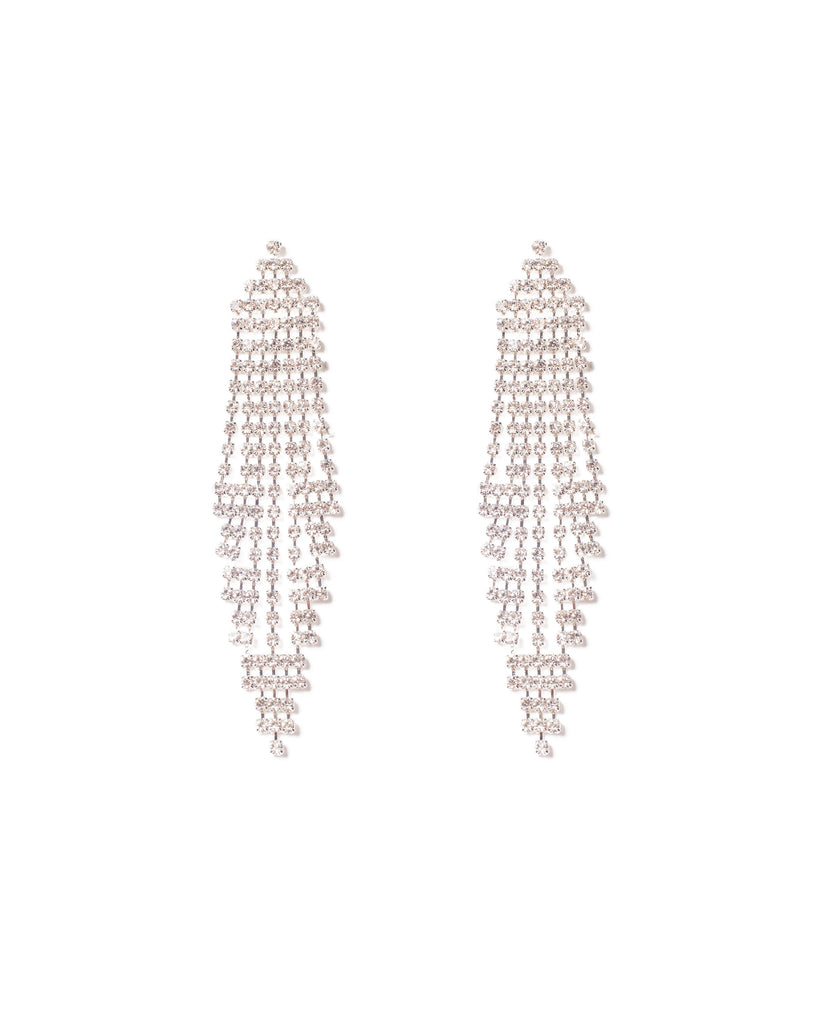 Crystal Silver Tone Cup Chain Linked Statement Earrings