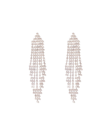 Crystal Silver Tone Cup Chain Linked Statement Earrings